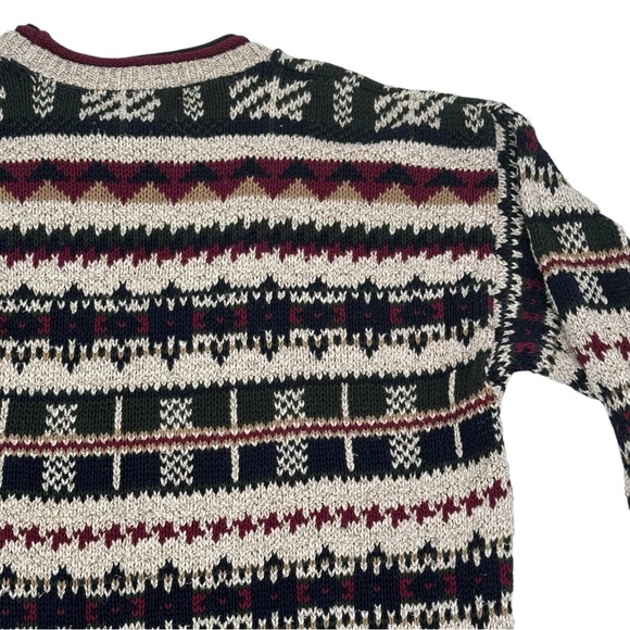 Vintage 90s Grandpa Sweater Crewneck Pullover Geometric Stripes 100% Cotton | L - Picture 7 of 10